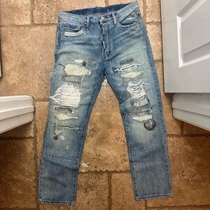 MNML Denim Jeans Sashiko Stitch Style Tore Up Weathered Minimal